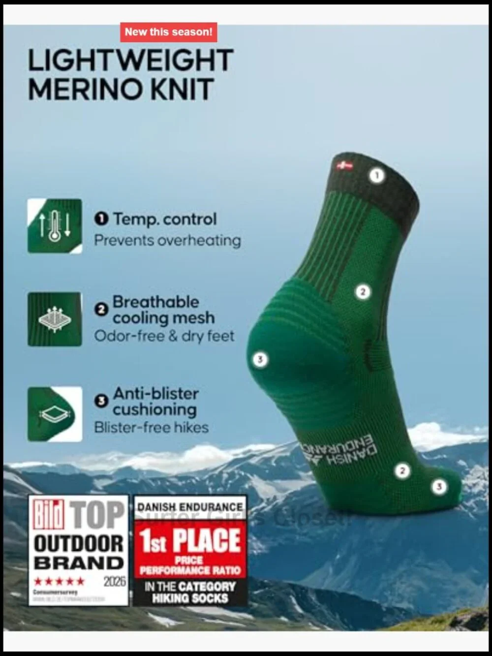 Lightweight Merino Wool Hiking Socks, 5-Pack